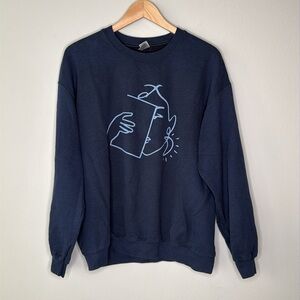 Gildan Line Art Head in a Book Crew Neck Sweatshirt in Navy Size Large